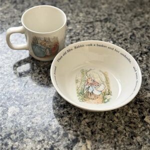 Vintage Collectible Wedgwood Peter Rabbit mug and bowl set; Made In England
